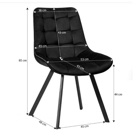 Chaise ROXY capitonnée en velours matelassé - couleur Crème, pieds Noirs