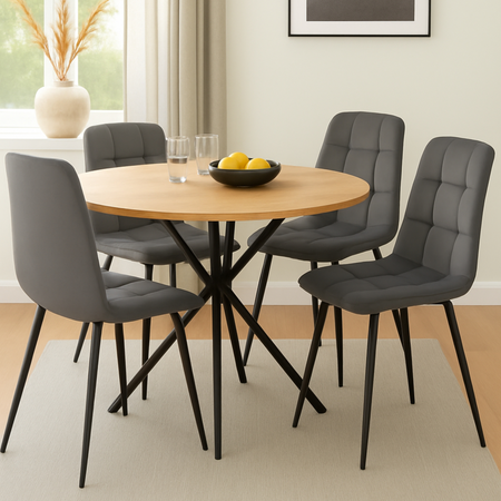 Ensemble de 4 chaises NEL tapissées en velours matelassé - couleur Grise, pieds Noirs
