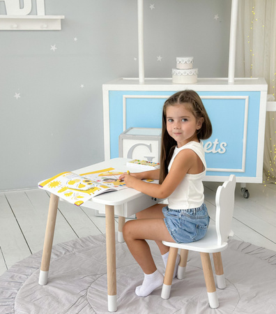 Table enfant ourson avec tiroir et chaise - blanc