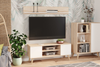 Meuble TV FOCUS 155 cm scandinave, pieds en bois - Chêne Sonoma / Blanc