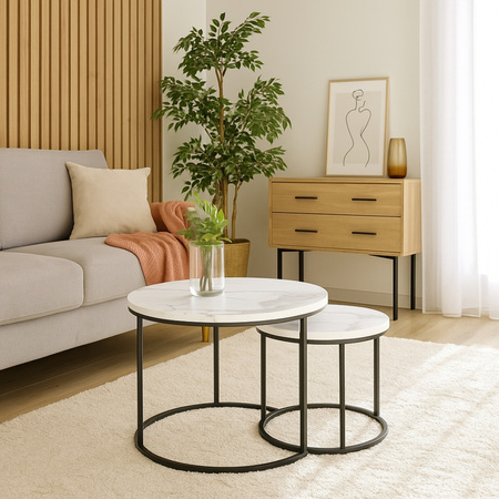 Tables basses 2en1 OREO style loft – couleur Marbre blanc