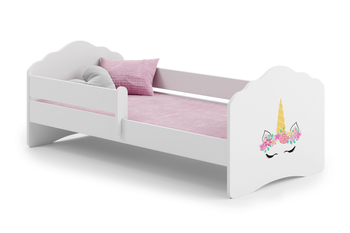 Lit enfant FALA 70x140 avec barrière et graphisme - Licorne