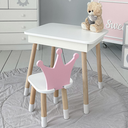 Table et chaise pour enfants. Table avec rangement pour crayons et livres de coloriage - couleur blanc et rose