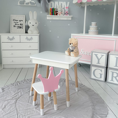 Table et chaise pour enfants. Table avec rangement pour crayons et livres de coloriage - couleur blanc et rose