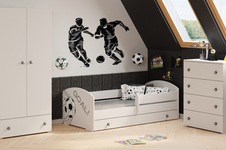 Armoire STELLA GOAL deux portes avec tiroir, étagères, tringles, poignées ballon de football - Blanc