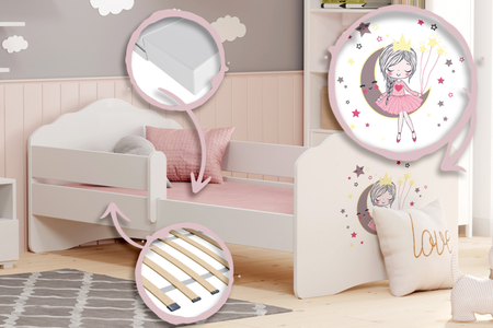 Lit enfant FALA 80x160 avec barrière et graphisme - Princesse Endormie