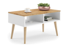 Table basse SANDI de style scandinave avec pieds en bois - Blanc / Chêne Craft