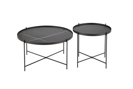 Ensemble de 2 tables JULITA – couleur Marbre Noir / Noir