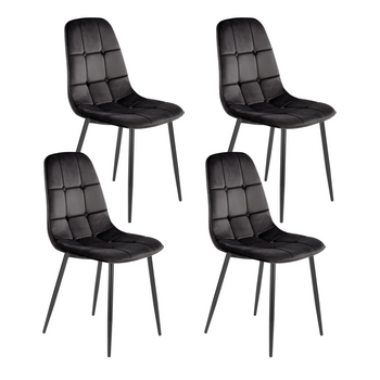 Ensemble de 4 chaises rembourrées en velours – couleur Noir