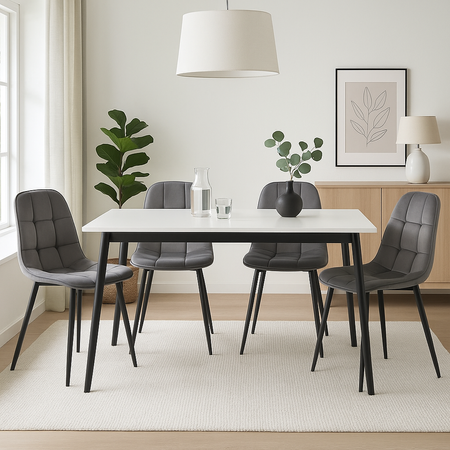 Ensemble de 4 chaises rembourrées en velours – couleur Gris cendré
