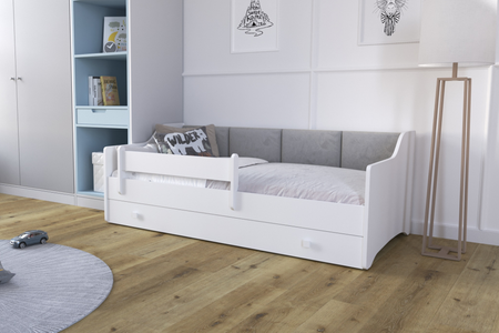 Lit simple ERYK 160x80 - Blanc, panneaux gris