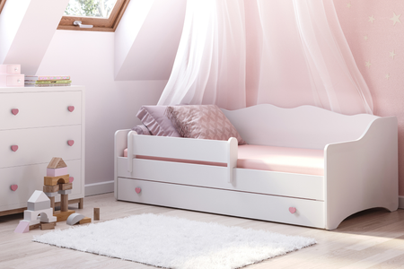 Lit enfant EMMA WHITE 140x70 avec matelas - Blanc / Poignées roses