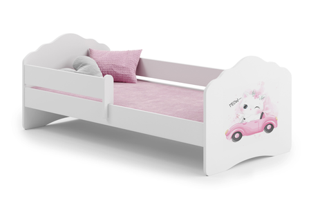 Lit enfant FALA 80x160 avec barrière et graphisme - Chat