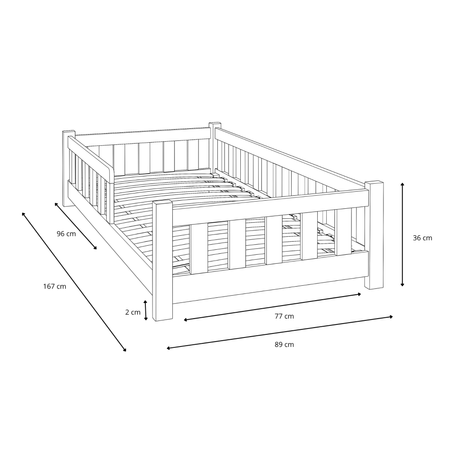 Lit enfant PINI 80x160 en bois bas non verni avec matelas - Naturel