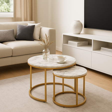 Set of 2 PAOLA Coffee Tables - White Marble / Gold