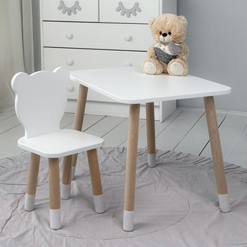 Table et chaise enfant ourson - blanc