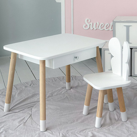 Table enfant avec tiroir et chaise Butterfly - blanc