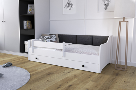 Lit simple ERYK 160x80 - Blanc, panneaux noirs