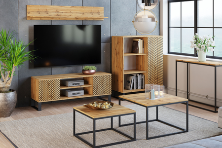 FOCUS 135 cm style loft, pieds en métal, motif chevrons – Chêne Craft