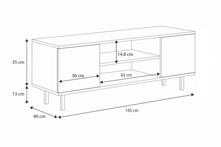 Meuble TV FOCUS 135 cm, pieds en métal noir - Cachemire