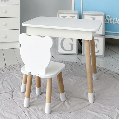 Table et chaise pour enfants en forme de nounours. Table avec rangement pour crayons et livres de coloriage - blanc