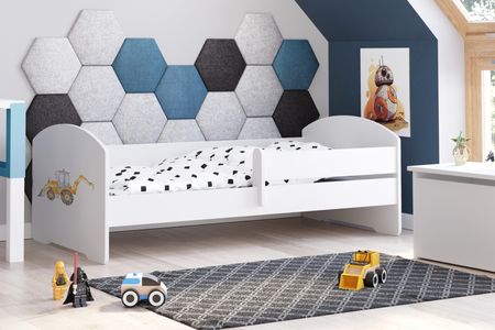 Lit enfant LUK 70x140 avec barrière graphique - Pelleteuse