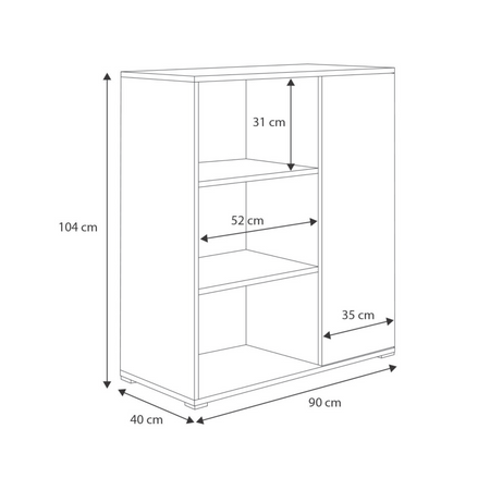 Commode FONDI armoire avec étagère, pieds en plastique - Blanc