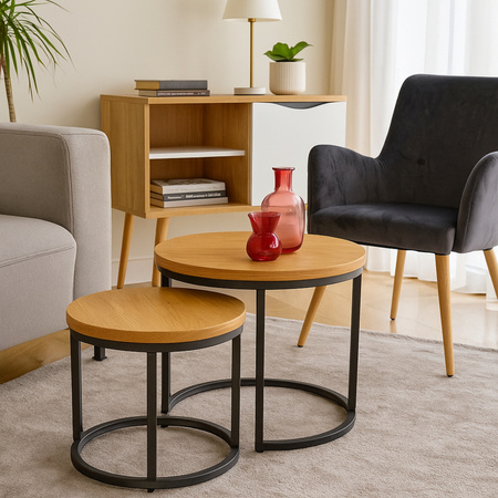 Tables basses 2en1 OREO style loft – couleur Chêne doré