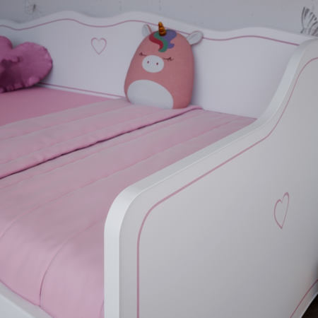 Lit pour enfant EMMA 80x180 avec barrière et tiroir - Blanc / Rose