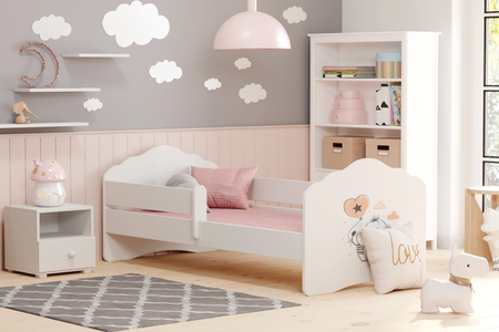 Lit enfant FALA 70x140 avec barrière et graphisme - Éléphanteau