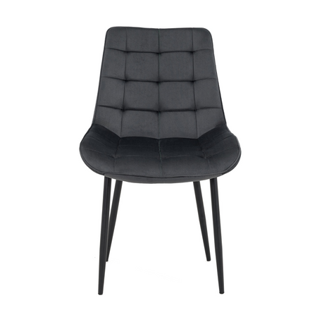 Ensemble de 4 chaises VOX tapissées en velours matelassé - couleur Grise, pieds Noirs