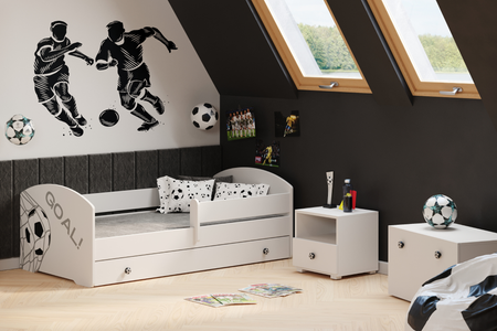 Table de chevet EMI GOAL avec tiroir et poignée ballon de football - Blanc