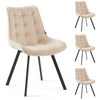 Ensemble de 4 chaises ROXY tapissées en velours matelassé - couleur Crème, pieds Noirs