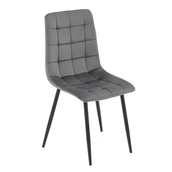Chaise MIRA capitonnée en velours matelassé - couleur Grise, pieds Noirs