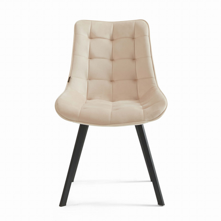 Chaise ROXY capitonnée en velours matelassé - couleur Crème, pieds Noirs
