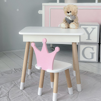 Table et chaise pour enfants. Table avec rangement pour crayons et livres de coloriage - couleur blanc et rose