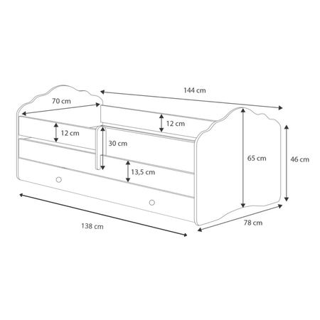 Lit enfant FALA 70x140 avec barrière et tiroir - Blanc