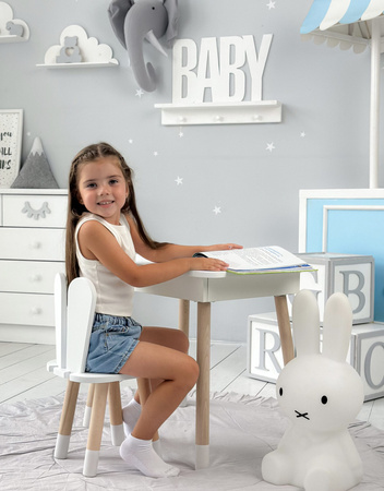 Table et chaise d'enfant en lapin. Table avec rangement pour crayons et livres de coloriage - couleur blanche