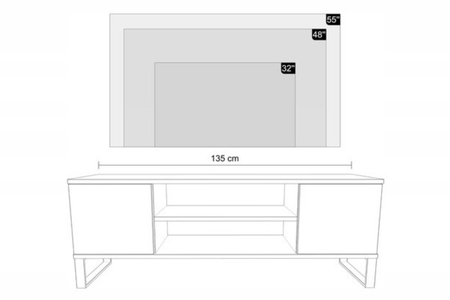 Meuble TV FOCUS 135 cm style loft, pieds en métal - Chêne Craft