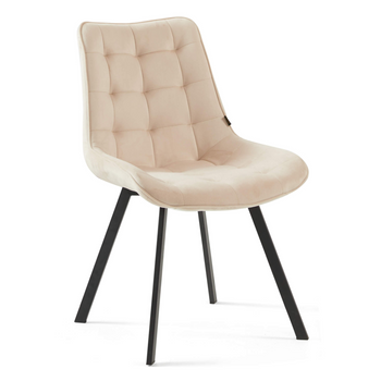 Chaise ROXY capitonnée en velours matelassé - couleur Crème, pieds Noirs