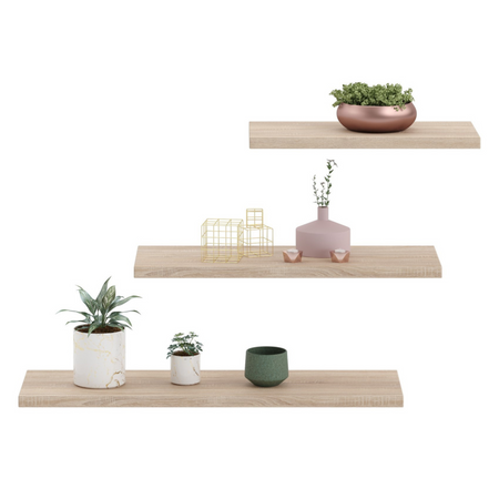 Ensemble de 3 étagères murales flottantes LEWIT - Chêne Sonoma
