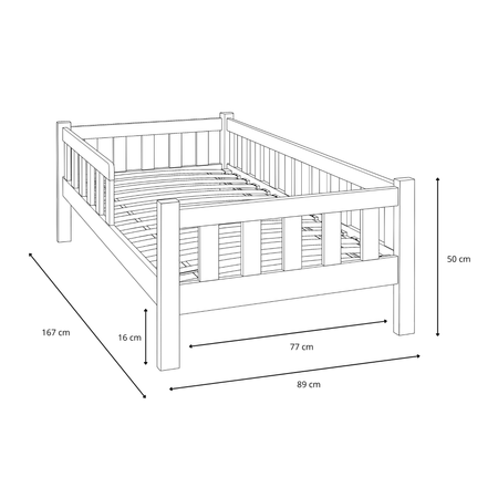 Lit enfant PINI 80x160 en bois non verni - Naturel