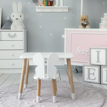 Table enfant avec tiroir et chaise Butterfly - blanc