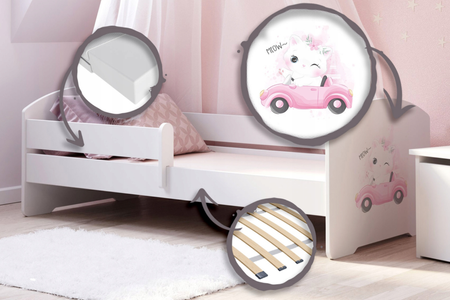 Lit enfant LUK 70x140 avec barrière graphique - Chat