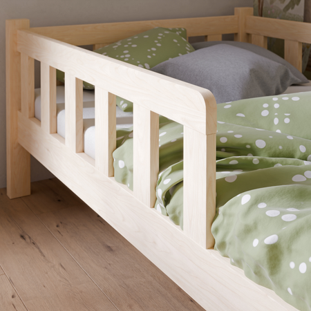 Lit enfant PINI 80x160 en bois non verni avec matelas – Naturel