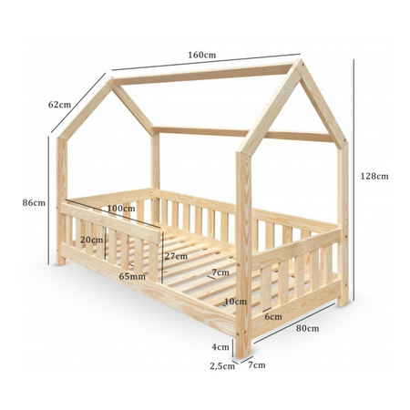 Lit cabane DUBI enfant 160x80 avec matelas - couleur Naturel