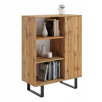 Commode FONDI avec armoire et étagère style loft, pieds en métal - Chêne Craft
