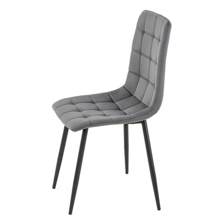 Ensemble de 4 chaises MIRA tapissées en velours matelassé - couleur Grise, pieds Noirs