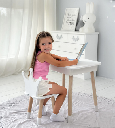 Table et chaise pour enfants. Table avec rangement pour crayons et livres de coloriage - couleur blanche