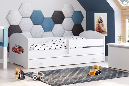Lit enfant LUK 80x160 avec barrière, tiroir et graphique - Auto